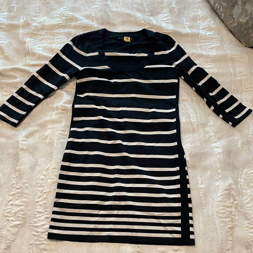 Mini navy and white striped rag and bone dress. Cropped long sleeve.
